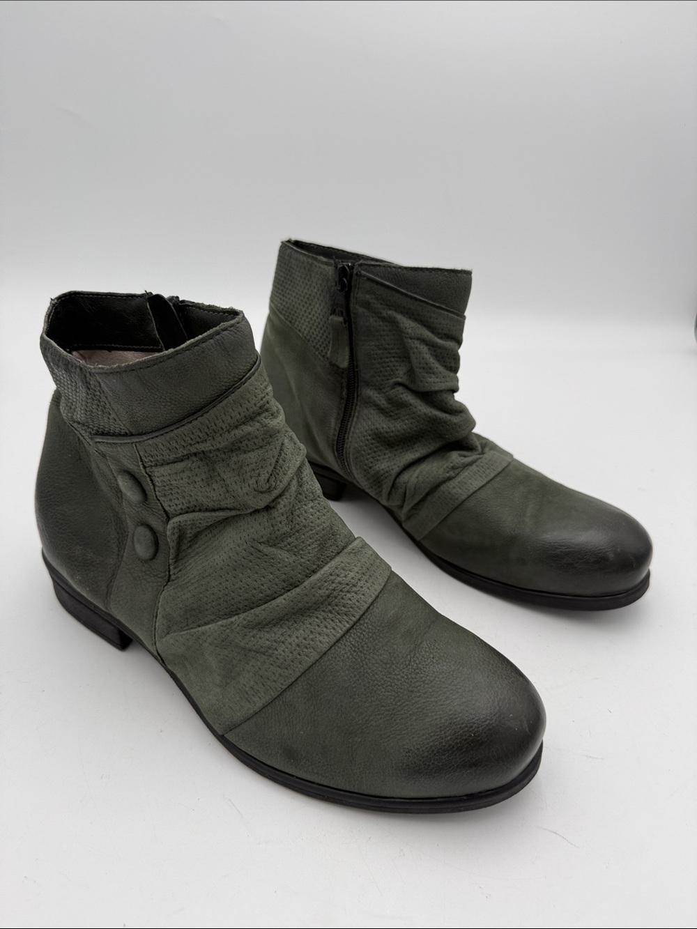 Miz Mooz  Olive Green leather Ankle Boots women 43 wide casual  fall winter Y2K